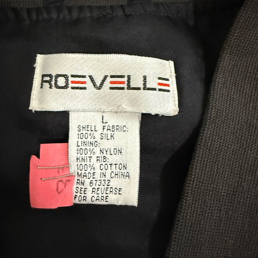 Vintage Black Silk Bomber Jacket Men's Large Zip Front Ribbed Cuffs Roevelle - Picture 7 of 12
